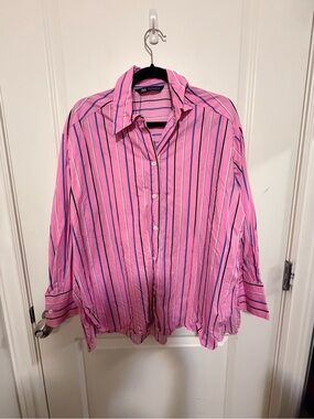 Zara Pink Striped Oversized Button-Up Shirt